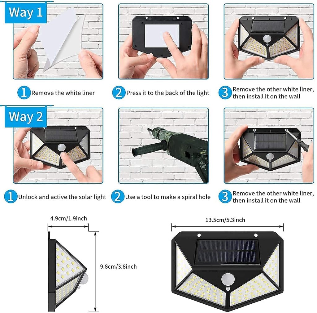 Solar Light 100 LED Motion Sensor Light 4 Side Bright Light with Dim Mode - Security Lamp for Home,Outdoors Pathways | Bright Solar Wireless Security Motion Sensor Light 100 Led - Image 7