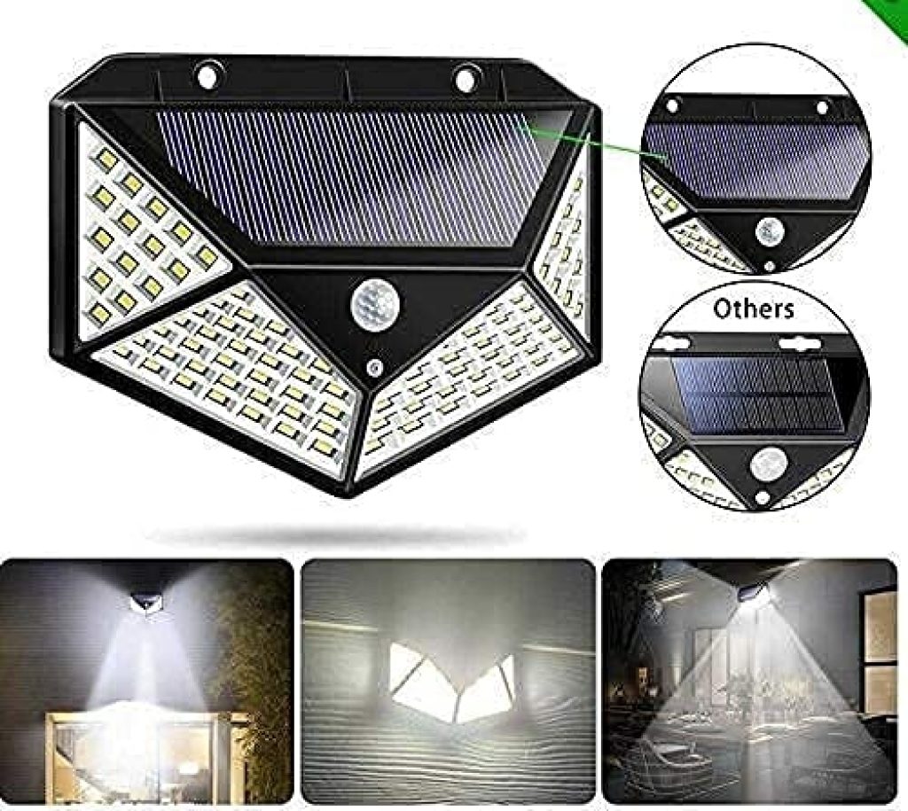 Solar Light 100 LED Motion Sensor Light 4 Side Bright Light with Dim Mode - Security Lamp for Home,Outdoors Pathways | Bright Solar Wireless Security Motion Sensor Light 100 Led - Image 3